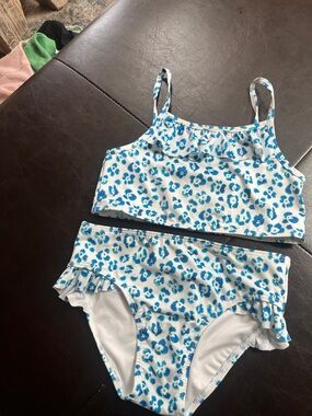 Harper Canyon White and Blue Leopard Print Girls' Bikini Set
